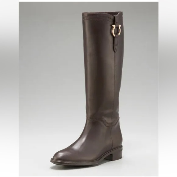 Salvatore Ferragamo Leather Fersea Gancini 1cm Riding Boots - Picture 1 of 7